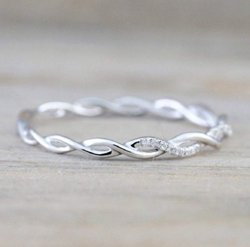 Yuren Twist Ring for Women Fashion 925 Sterling Silver Stack Twisted Ring Cubic Zirconia Diamond Ring Wedding Party Women Jewelry Size 6-10 (Size 10) - Image 3